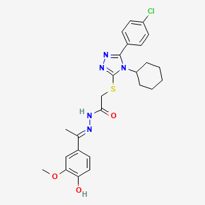 molecular formula C25H28ClN5O3S B12151724 2-{[5-(4-chlorophenyl)-4-cyclohexyl-4H-1,2,4-triazol-3-yl]sulfanyl}-N'-[(1E)-1-(4-hydroxy-3-methoxyphenyl)ethylidene]acetohydrazide 