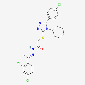 2-{[5-(4-chlorophenyl)-4-cyclohexyl-4H-1,2,4-triazol-3-yl]sulfanyl}-N'-[(1E)-1-(2,4-dichlorophenyl)ethylidene]acetohydrazide