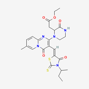 ethyl 2-[1-[3-[(Z)-(3-butan-2-yl-4-oxo-2-sulfanylidene-1,3-thiazolidin-5-ylidene)methyl]-7-methyl-4-oxopyrido[1,2-a]pyrimidin-2-yl]-3-oxopiperazin-2-yl]acetate