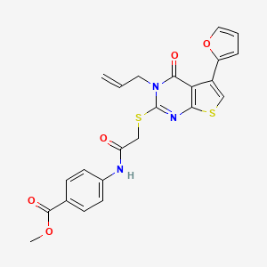 molecular formula C23H19N3O5S2 B12151904 Methyl 4-[({[5-(furan-2-yl)-4-oxo-3-(prop-2-en-1-yl)-3,4-dihydrothieno[2,3-d]pyrimidin-2-yl]sulfanyl}acetyl)amino]benzoate 