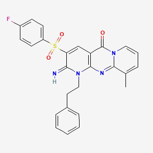 5-(4-Fluorobenzenesulfonyl)-6-imino-11-methyl-7-(2-phenylethyl)-1,7,9-triazatricyclo[8.4.0.0^{3,8}]tetradeca-3(8),4,9,11,13-pentaen-2-one