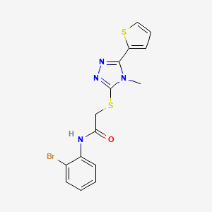 molecular formula C15H13BrN4OS2 B12151979 N-(2-bromophenyl)-2-{[4-methyl-5-(thiophen-2-yl)-4H-1,2,4-triazol-3-yl]sulfanyl}acetamide 