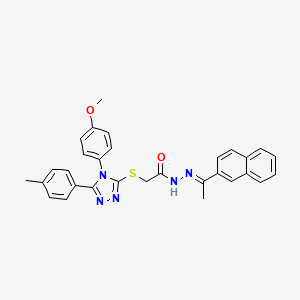 molecular formula C30H27N5O2S B12152049 2-{[4-(4-methoxyphenyl)-5-(4-methylphenyl)-4H-1,2,4-triazol-3-yl]sulfanyl}-N'-[(1E)-1-(naphthalen-2-yl)ethylidene]acetohydrazide 