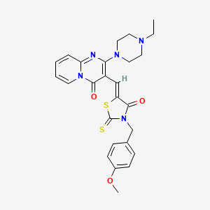 molecular formula C26H27N5O3S2 B12152189 2-(4-ethylpiperazin-1-yl)-3-{(Z)-[3-(4-methoxybenzyl)-4-oxo-2-thioxo-1,3-thiazolidin-5-ylidene]methyl}-4H-pyrido[1,2-a]pyrimidin-4-one 