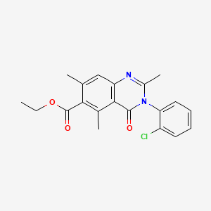 molecular formula C20H19ClN2O3 B1215219 Ethyl 3-(2-chlorophenyl)-2,5,7-trimethyl-4-oxoquinazoline-6-carboxylate CAS No. 75913-03-0