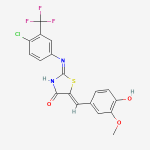 molecular formula C18H12ClF3N2O3S B12152259 (5Z)-2-{[4-chloro-3-(trifluoromethyl)phenyl]amino}-5-(4-hydroxy-3-methoxybenzylidene)-1,3-thiazol-4(5H)-one 