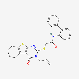 molecular formula C27H25N3O2S2 B12152264 N-(biphenyl-2-yl)-2-{[4-oxo-3-(prop-2-en-1-yl)-3,4,5,6,7,8-hexahydro[1]benzothieno[2,3-d]pyrimidin-2-yl]sulfanyl}acetamide 