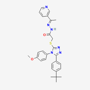 molecular formula C28H30N6O2S B12152360 2-{[5-(4-tert-butylphenyl)-4-(4-methoxyphenyl)-4H-1,2,4-triazol-3-yl]sulfanyl}-N'-[(1E)-1-(pyridin-3-yl)ethylidene]acetohydrazide 