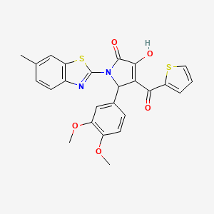 molecular formula C25H20N2O5S2 B12152367 (4E)-5-(3,4-dimethoxyphenyl)-4-[hydroxy(thiophen-2-yl)methylidene]-1-(6-methyl-1,3-benzothiazol-2-yl)pyrrolidine-2,3-dione 