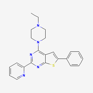 molecular formula C23H23N5S B12152388 1-Ethyl-4-[6-phenyl-2-(pyridin-2-yl)thieno[2,3-d]pyrimidin-4-yl]piperazine 