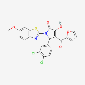 molecular formula C23H14Cl2N2O5S B12152651 (4E)-5-(3,4-dichlorophenyl)-4-[furan-2-yl(hydroxy)methylidene]-1-(6-methoxy-1,3-benzothiazol-2-yl)pyrrolidine-2,3-dione 