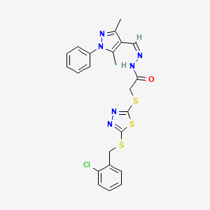 molecular formula C23H21ClN6OS3 B12152659 2-({5-[(2-chlorobenzyl)sulfanyl]-1,3,4-thiadiazol-2-yl}sulfanyl)-N'-[(Z)-(3,5-dimethyl-1-phenyl-1H-pyrazol-4-yl)methylidene]acetohydrazide 