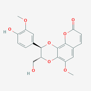 molecular formula C20H18O8 B1215273 (2R,3R)-2-(4-hydroxy-3-methoxyphenyl)-3-(hydroxymethyl)-5-methoxy-2,3-dihydropyrano[3,2-h][1,4]benzodioxin-9-one CAS No. 76985-93-8