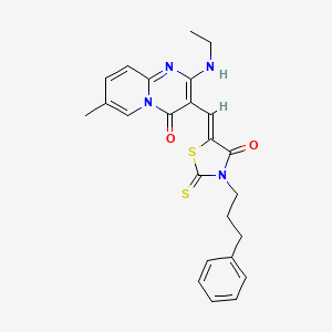 molecular formula C24H24N4O2S2 B12152739 2-(ethylamino)-7-methyl-3-{(Z)-[4-oxo-3-(3-phenylpropyl)-2-thioxo-1,3-thiazolidin-5-ylidene]methyl}-4H-pyrido[1,2-a]pyrimidin-4-one 