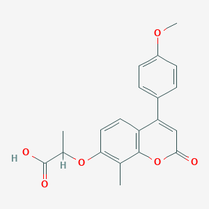 molecular formula C20H18O6 B12152767 2-{[4-(4-methoxyphenyl)-8-methyl-2-oxo-2H-chromen-7-yl]oxy}propanoic acid 