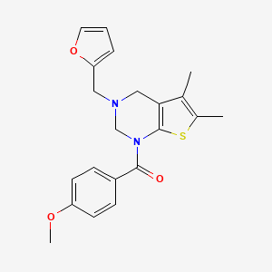 molecular formula C21H22N2O3S B12152775 [3-(furan-2-ylmethyl)-5,6-dimethyl-3,4-dihydrothieno[2,3-d]pyrimidin-1(2H)-yl](4-methoxyphenyl)methanone 