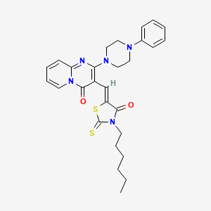 molecular formula C28H31N5O2S2 B12152847 3-[(Z)-(3-hexyl-4-oxo-2-thioxo-1,3-thiazolidin-5-ylidene)methyl]-2-(4-phenylpiperazin-1-yl)-4H-pyrido[1,2-a]pyrimidin-4-one 