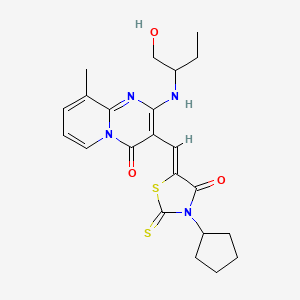 molecular formula C22H26N4O3S2 B12152859 3-[(Z)-(3-cyclopentyl-4-oxo-2-thioxo-1,3-thiazolidin-5-ylidene)methyl]-2-[(1-hydroxybutan-2-yl)amino]-9-methyl-4H-pyrido[1,2-a]pyrimidin-4-one 