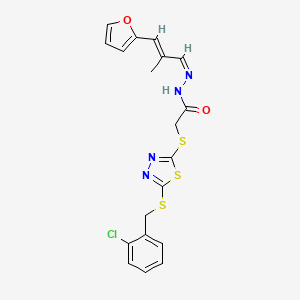 molecular formula C19H17ClN4O2S3 B12152915 2-[[5-[(2-chlorophenyl)methylsulfanyl]-1,3,4-thiadiazol-2-yl]sulfanyl]-N-[(E)-[(E)-3-(furan-2-yl)-2-methylprop-2-enylidene]amino]acetamide 