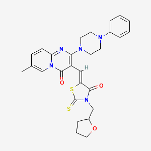 molecular formula C28H29N5O3S2 B12152961 7-methyl-3-{(Z)-[4-oxo-3-(tetrahydrofuran-2-ylmethyl)-2-thioxo-1,3-thiazolidin-5-ylidene]methyl}-2-(4-phenylpiperazin-1-yl)-4H-pyrido[1,2-a]pyrimidin-4-one 