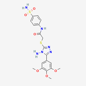 molecular formula C19H22N6O6S2 B12153076 2-{[4-amino-5-(3,4,5-trimethoxyphenyl)-4H-1,2,4-triazol-3-yl]sulfanyl}-N-(4-sulfamoylphenyl)acetamide 