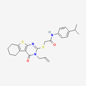 molecular formula C24H27N3O2S2 B12153078 N-[4-(methylethyl)phenyl]-2-(4-oxo-3-prop-2-enyl(3,5,6,7,8-pentahydrobenzo[b]t hiopheno[2,3-d]pyrimidin-2-ylthio))acetamide 