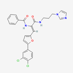 molecular formula C26H22Cl2N4O3 B12153086 N-[(1Z)-1-[5-(3,4-dichlorophenyl)furan-2-yl]-3-{[3-(1H-imidazol-1-yl)propyl]amino}-3-oxoprop-1-en-2-yl]benzamide 