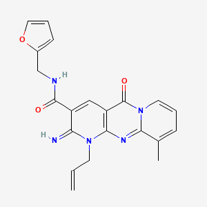 N-[(furan-2-yl)methyl]-6-imino-11-methyl-2-oxo-7-(prop-2-en-1-yl)-1,7,9-triazatricyclo[8.4.0.0^{3,8}]tetradeca-3(8),4,9,11,13-pentaene-5-carboxamide