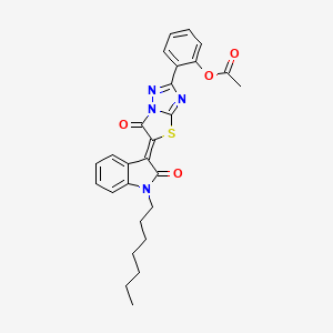 molecular formula C27H26N4O4S B12153140 2-[(5Z)-5-(1-heptyl-2-oxo-1,2-dihydro-3H-indol-3-ylidene)-6-oxo-5,6-dihydro[1,3]thiazolo[3,2-b][1,2,4]triazol-2-yl]phenyl acetate 