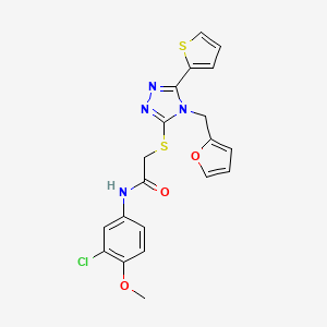 molecular formula C20H17ClN4O3S2 B12153292 N-(3-chloro-4-methoxyphenyl)-2-{[4-(furan-2-ylmethyl)-5-(thiophen-2-yl)-4H-1,2,4-triazol-3-yl]sulfanyl}acetamide 