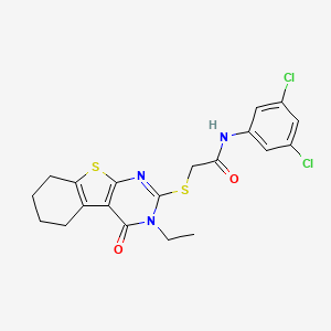 molecular formula C20H19Cl2N3O2S2 B12153348 N-(3,5-dichlorophenyl)-2-[(3-ethyl-4-oxo-3,4,5,6,7,8-hexahydro[1]benzothieno[2,3-d]pyrimidin-2-yl)sulfanyl]acetamide 