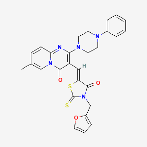 molecular formula C28H25N5O3S2 B12153497 3-{(Z)-[3-(furan-2-ylmethyl)-4-oxo-2-thioxo-1,3-thiazolidin-5-ylidene]methyl}-7-methyl-2-(4-phenylpiperazin-1-yl)-4H-pyrido[1,2-a]pyrimidin-4-one 