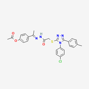 4-{(1E)-1-[2-({[4-(4-chlorophenyl)-5-(4-methylphenyl)-4H-1,2,4-triazol-3-yl]sulfanyl}acetyl)hydrazinylidene]ethyl}phenyl acetate