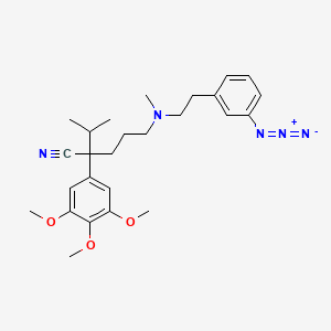 molecular formula C26H35N5O3 B1215370 (S)-alpha-[3-[[2-(3-Azidophenyl)ethyl](methyl)amino]propyl]-3,4,5-trimethoxy-alpha-isopropylbenzeneacetonitrile 