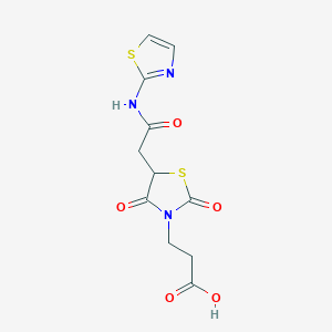 molecular formula C11H11N3O5S2 B12153700 3-{2,4-Dioxo-5-[2-oxo-2-(1,3-thiazol-2-ylamino)ethyl]-1,3-thiazolidin-3-yl}propanoic acid 