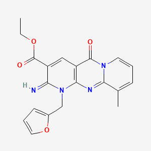 molecular formula C20H18N4O4 B12153774 Ethyl 1-(2-furylmethyl)-2-imino-10-methyl-5-oxo-1,6-dihydropyridino[2,3-d]pyri dino[1,2-a]pyrimidine-3-carboxylate 