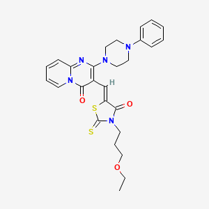 molecular formula C27H29N5O3S2 B12153855 3-{(Z)-[3-(3-ethoxypropyl)-4-oxo-2-thioxo-1,3-thiazolidin-5-ylidene]methyl}-2-(4-phenylpiperazin-1-yl)-4H-pyrido[1,2-a]pyrimidin-4-one 