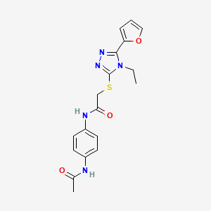 molecular formula C18H19N5O3S B12153874 N-[4-(acetylamino)phenyl]-2-(4-ethyl-5-(2-furyl)(1,2,4-triazol-3-ylthio))aceta mide 