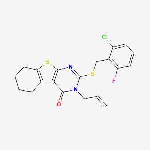 molecular formula C20H18ClFN2OS2 B12153911 2-[(2-chloro-6-fluorobenzyl)sulfanyl]-3-(prop-2-en-1-yl)-5,6,7,8-tetrahydro[1]benzothieno[2,3-d]pyrimidin-4(3H)-one 