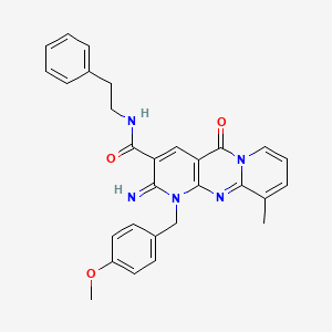 {2-imino-1-[(4-methoxyphenyl)methyl]-10-methyl-5-oxo(1,6-dihydropyridino[2,3-d]pyridino[1,2-a]pyrimidin-3-yl)}-N-(2-phenylethyl)carboxamide