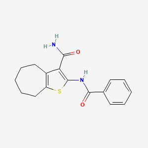 molecular formula C17H18N2O2S B12153969 2-[(phenylcarbonyl)amino]-5,6,7,8-tetrahydro-4H-cyclohepta[b]thiophene-3-carboxamide CAS No. 300574-38-3