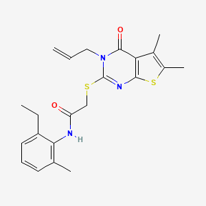 molecular formula C22H25N3O2S2 B12153971 2-{[5,6-dimethyl-4-oxo-3-(prop-2-en-1-yl)-3,4-dihydrothieno[2,3-d]pyrimidin-2-yl]sulfanyl}-N-(2-ethyl-6-methylphenyl)acetamide 