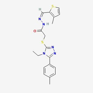 molecular formula C19H21N5OS2 B12154161 2-[[4-ethyl-5-(4-methylphenyl)-1,2,4-triazol-3-yl]sulfanyl]-N-[(E)-(3-methylthiophen-2-yl)methylideneamino]acetamide 