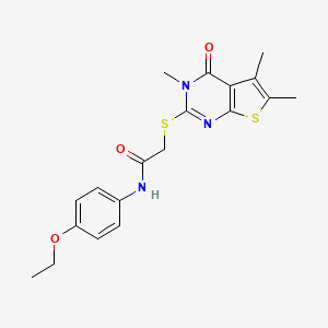 molecular formula C19H21N3O3S2 B12154264 N-(4-ethoxyphenyl)-2-(3,5,6-trimethyl-4-oxo(3-hydrothiopheno[2,3-d]pyrimidin-2-ylthio))acetamide 