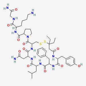 molecular formula C51H75N11O11S2 B1215434 N-[6-amino-1-[(2-amino-2-oxoethyl)amino]-1-oxohexan-2-yl]-1-[7-(2-amino-2-oxoethyl)-13-benzyl-20,20-diethyl-16-[(4-hydroxyphenyl)methyl]-10-(2-methylpropyl)-6,9,12,15,18-pentaoxo-1,2-dithia-5,8,11,14,17-pentazacycloicosane-4-carbonyl]pyrrolidine-2-carboxamide CAS No. 53607-17-3