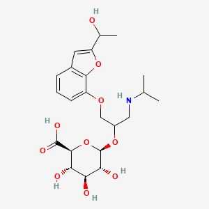 molecular formula C22H31NO10 B1215445 (2S,3S,4S,5R,6R)-3,4,5-trihydroxy-6-[1-[[2-(1-hydroxyethyl)-1-benzofuran-7-yl]oxy]-3-(propan-2-ylamino)propan-2-yl]oxyoxane-2-carboxylic acid CAS No. 72142-73-5