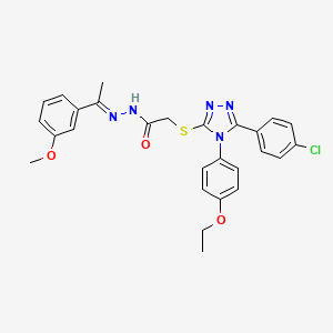 molecular formula C27H26ClN5O3S B12154755 2-{[5-(4-chlorophenyl)-4-(4-ethoxyphenyl)-4H-1,2,4-triazol-3-yl]sulfanyl}-N'-[(1E)-1-(3-methoxyphenyl)ethylidene]acetohydrazide 