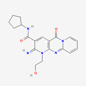 molecular formula C19H21N5O3 B12154795 N-cyclopentyl[1-(2-hydroxyethyl)-2-imino-5-oxo(1,6-dihydropyridino[1,2-a]pyrid ino[2,3-d]pyrimidin-3-yl)]carboxamide 