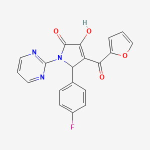 molecular formula C19H12FN3O4 B12154928 (4E)-5-(4-fluorophenyl)-4-[furan-2-yl(hydroxy)methylidene]-1-(pyrimidin-2-yl)pyrrolidine-2,3-dione CAS No. 384374-66-7