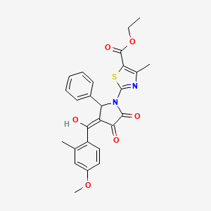 molecular formula C26H24N2O6S B12154951 ethyl 2-{(3E)-3-[hydroxy(4-methoxy-2-methylphenyl)methylidene]-4,5-dioxo-2-phenylpyrrolidin-1-yl}-4-methyl-1,3-thiazole-5-carboxylate 